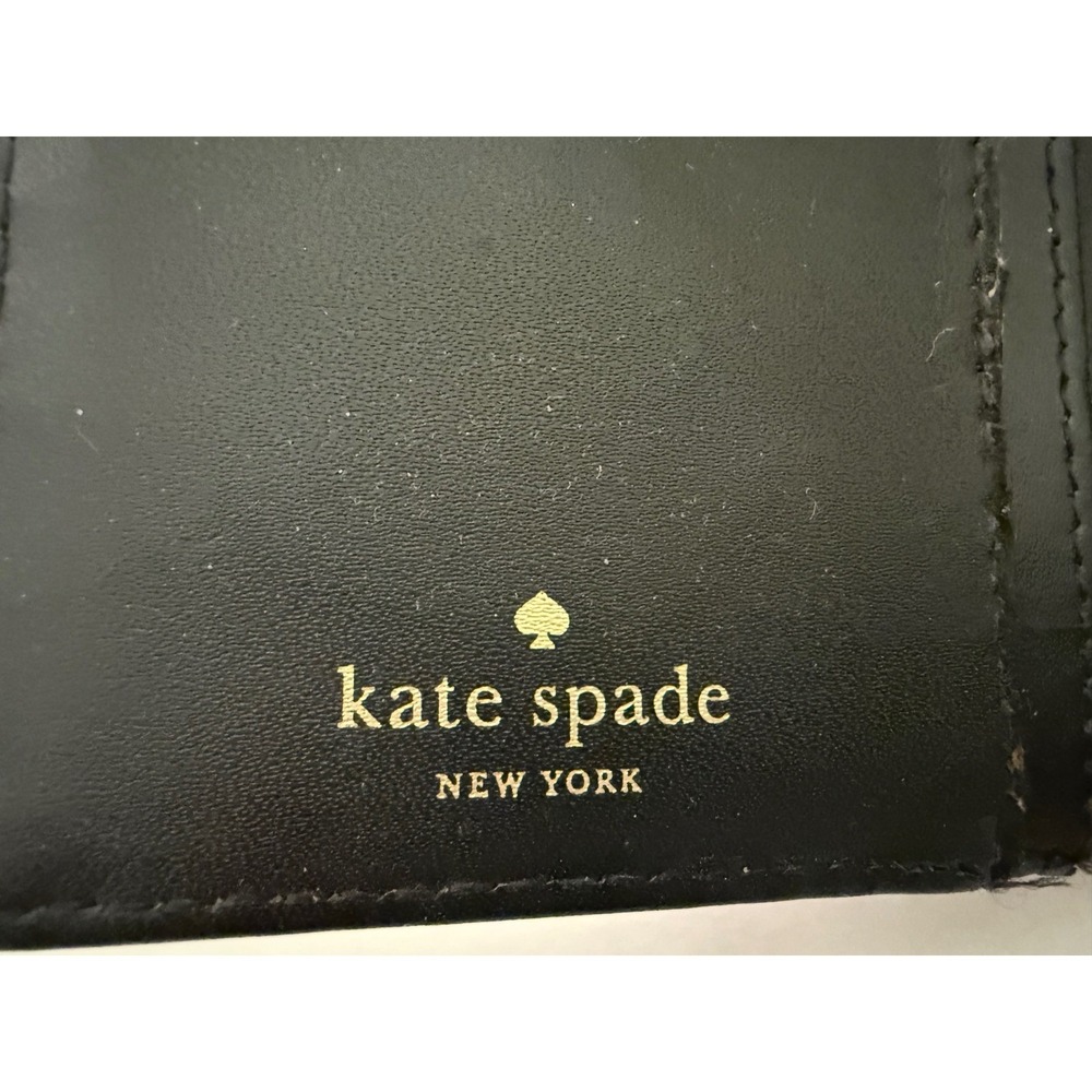 Kate Spade Polka Dot Slim Bifold Wallet Black/Cream Leather Zippered Pocket GUC - Picture 6 of 11